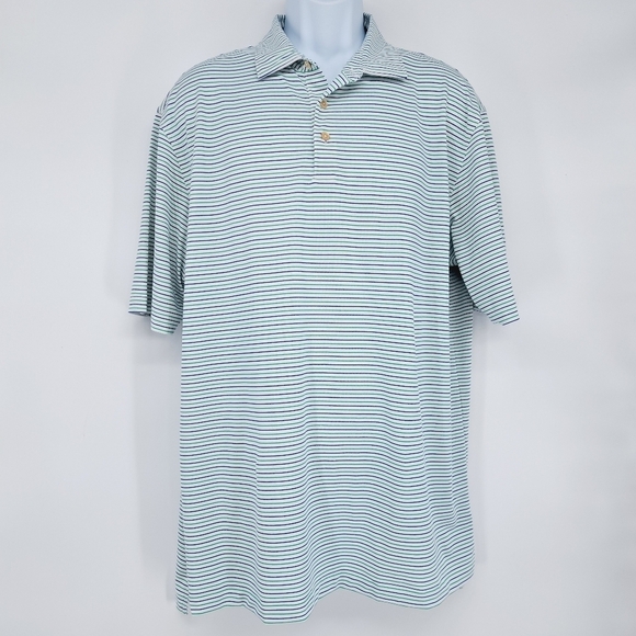 Peter Millar Summer Comfort Striped‎ Polo Golf Shirt Woodland Size XL - Picture 1 of 7